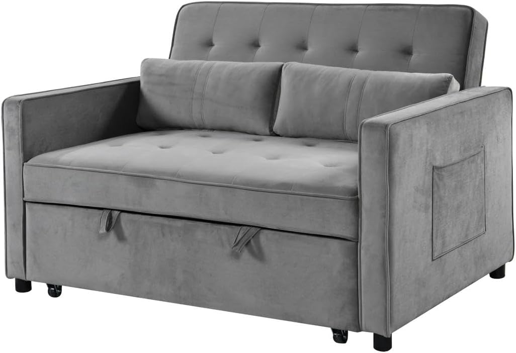 S S Saldos y Stocks Japón Sofá cama 2 plazas - Tapizado de terciopelo con espacio de almacenamiento - 132 x 92 x 85 cm - Gris con diseño moderno para salón y dormitorio