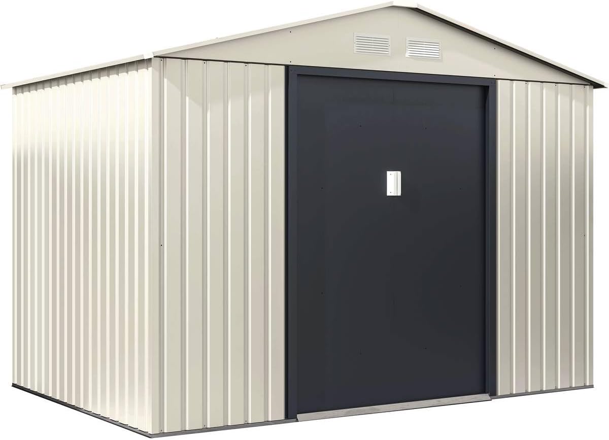 Habitat et Jardin Nebraska Caseta metálica 5,30 m2 - Estructura de metal beige - Base y cubierta metálicas - Cobertizo exterior repelente al agua para almacenamiento