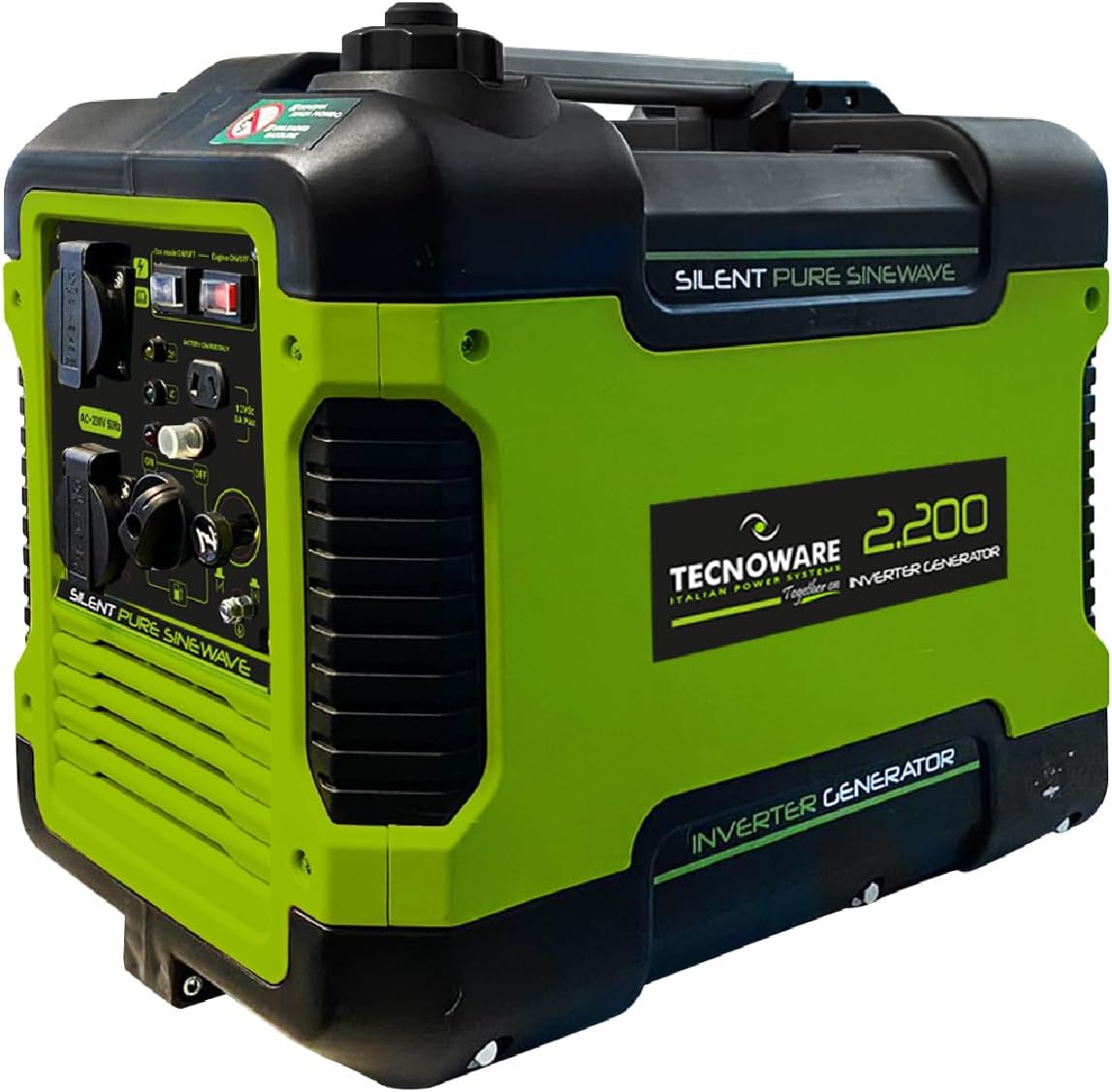 Tecnoware Power Systems Generador inverter 2200 VA - Motor OHV de 4 tiempos y funcionamiento de 58 dB - 2 tomas Schuko con Eco Speed Control - Gasolina para camping