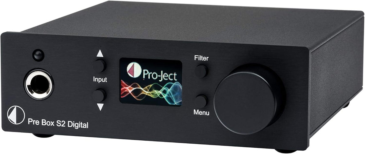 Pro-Ject Pre Box S2 Amplificador digital - Sistema estéreo de 2 canales con interfaz USB - Carcasa de aluminio para instalación de audio - Diseño compacto con 11 contactos