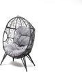 Concepto Fábrica Sillón Huevo Beige con Pie de Resina Efecto Ratán - Diseño Jane con Estructura de Acero - Hamaca Columpio Exterior con Cojín Repelente al Agua