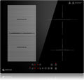 AMZCHEF placa de inducción - Cuatro zonas flexibles con potencia de 7400 W - Nueve niveles y función Booster - Stop Go temporizador y bloqueo de seguridad
