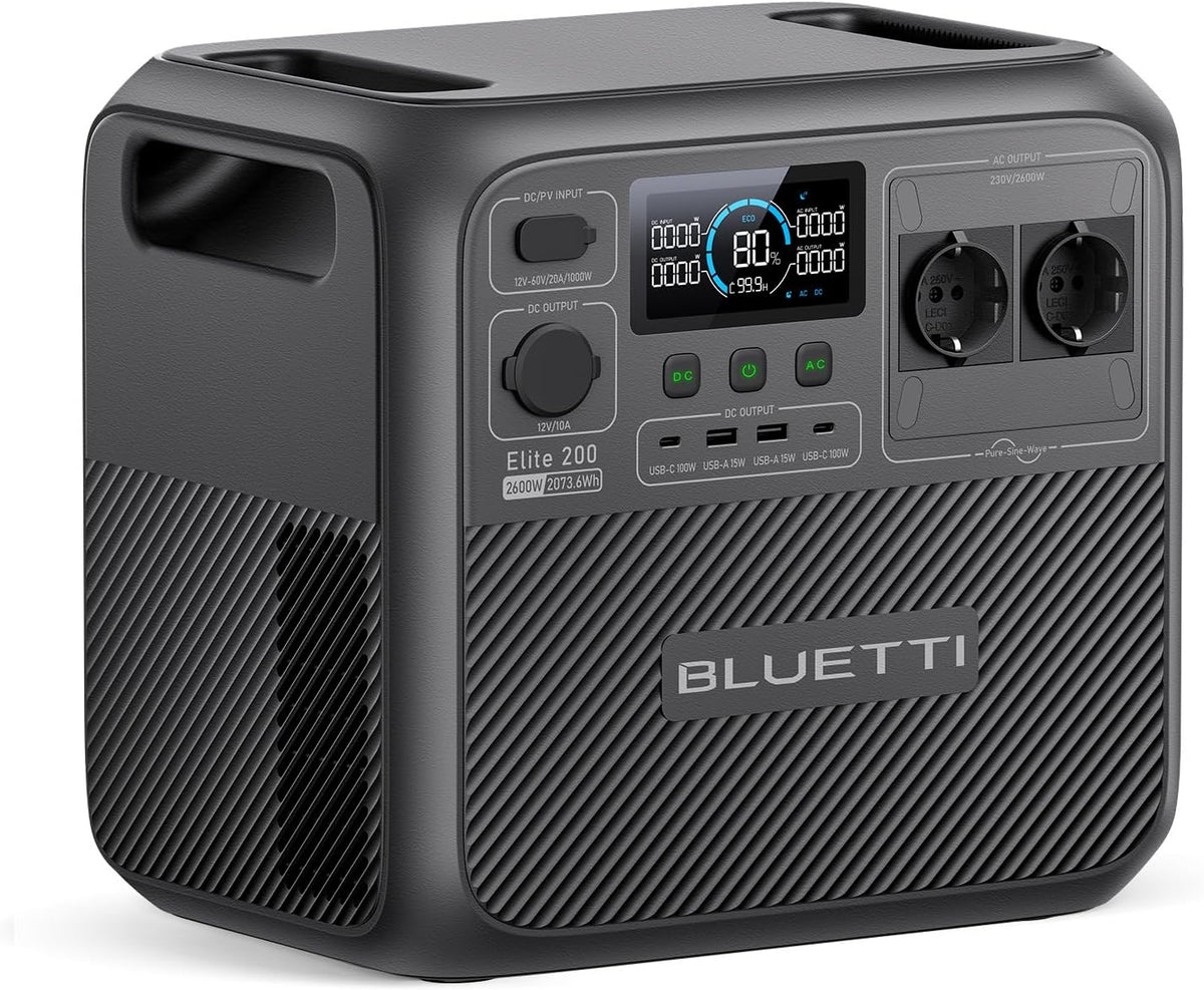 BLUETTI Elite 200 V2 estación de energía portátil - Batería LFP de 2073,6 Wh y salida de 2600 W - Power Lifting hasta 3900 W - Carga rápida para camping apagones y uso fuera de red