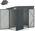 COSTWAY caseta de jardín exterior 235 x 117 x 185 cm - Cobertizo de metal galvanizado gris oscuro - 2 puertas y techo inclinado - Organizador resistente al agua