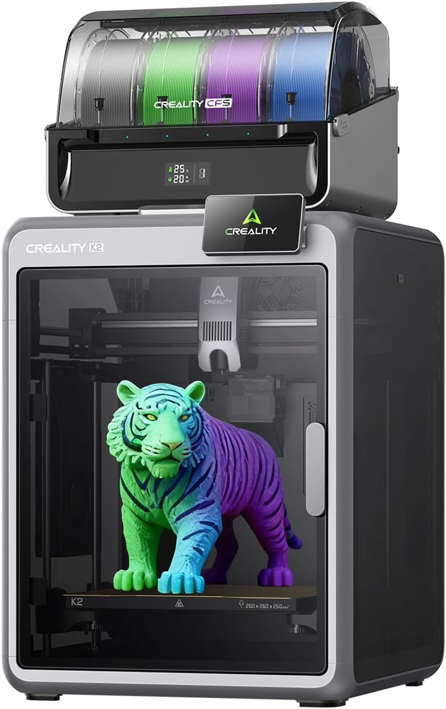 Creality K2 Combo - Impresora 3D multicolor 600 mm s con CFS - Volumen 260 x 260 x 260 mm - Nivelación automática y caja inteligente de secado de filamento