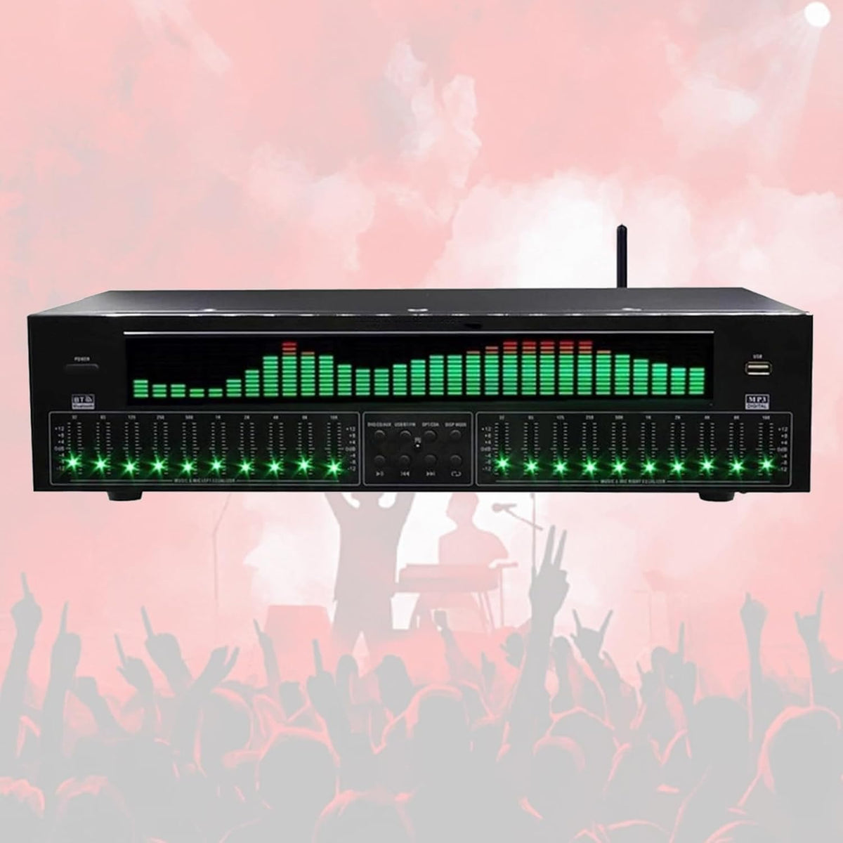 Ecualizador gráfico profesional de 31 bandas - Procesamiento estéreo con pantalla LED - Reducción de ruido y 12 patrones rítmicos - Equipo para estudio de grabación y ajuste de audio