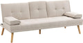 HOMCOM sofá cama 3 plazas - Respaldo ajustable con apertura clic clac - Mesa abatible con 2 portavasos - Beige 181 x 77 x 78 cm con reposabrazos desmontables