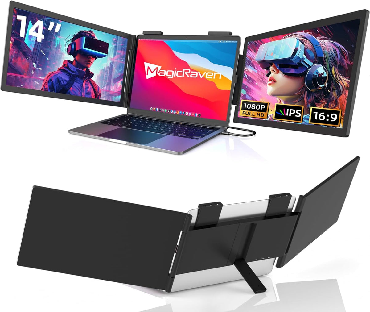Extensor de pantalla triple portátil de 14 pulgadas - resolución Full HD IPS mate - conexión USB C y HDMI Plug and Play - compatible con portátiles de 14 a 16,5 pulgadas