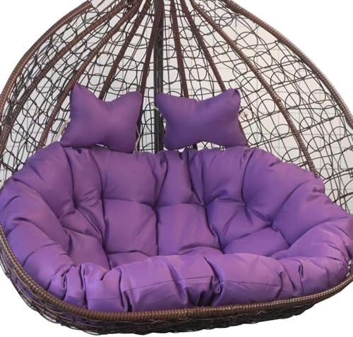 SwingChairs422 - Silla colgante doble de huevo para 2 personas - Cesta con cojín doble - Asiento exterior color morado para jardín y terraza