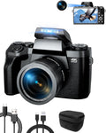 Cámara digital 4K Ade 64 MP - Pantalla táctil de 4 pulgadas y zoom digital 16x - Lente gran angular macro y cámara dual - WiFi y bolsa para cámara