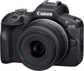 Canon EOS R100 Cámara mirrorless APS C - Sensor CMOS de 24,1 MP con objetivo RF S 18 a 45 mm F4.5 a F6.3 IS STM - Vídeo 4K 25 fps y Dual Pixel CMOS AF - WiFi Bluetooth negra