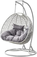 Silla Colgante Doble de Ratán Gris - Hamaca para Jardín Patio Interior Exterior y Dormitorio - Asiento Cómodo de Descanso