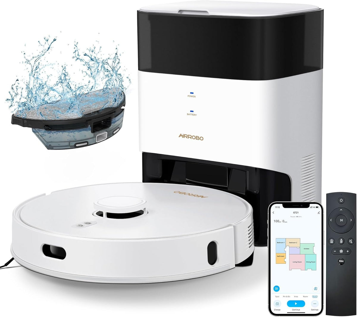 AIRROBO GT21 Robot aspirador y friegasuelos - Navegación láser con inteligencia artificial - Base autovaciado 3,5 L - Evitación de objetos y autonomía hasta 180 min