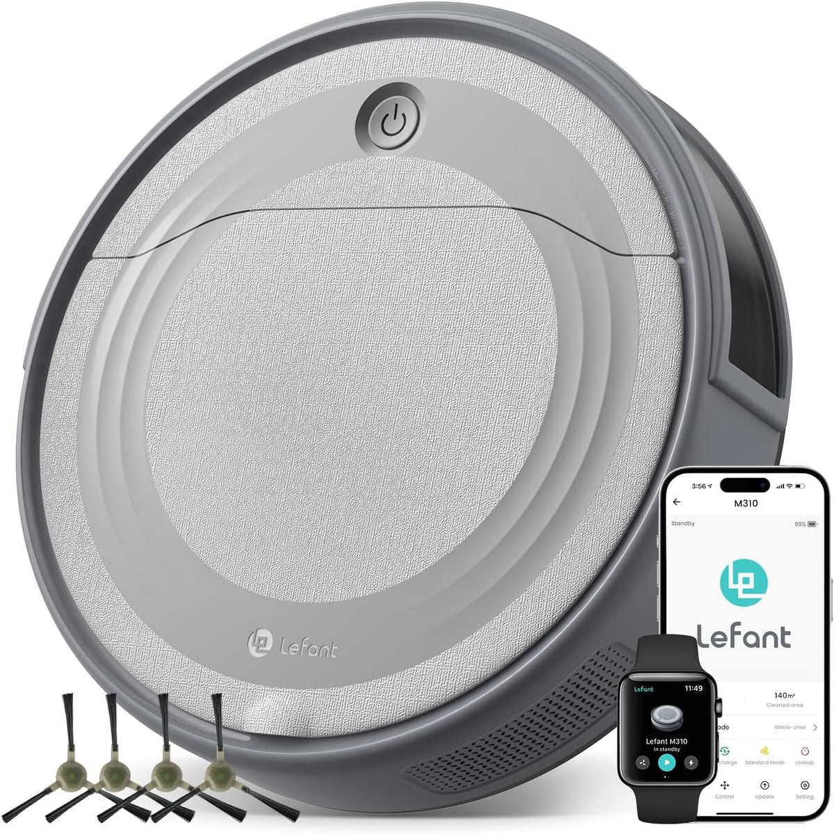 LEFANT M310 - Robot aspirador 4500 Pa - Autonomía 180 min y 6 modos de limpieza - Anticaída anticolisión para pelo de mascotas y suelos duros