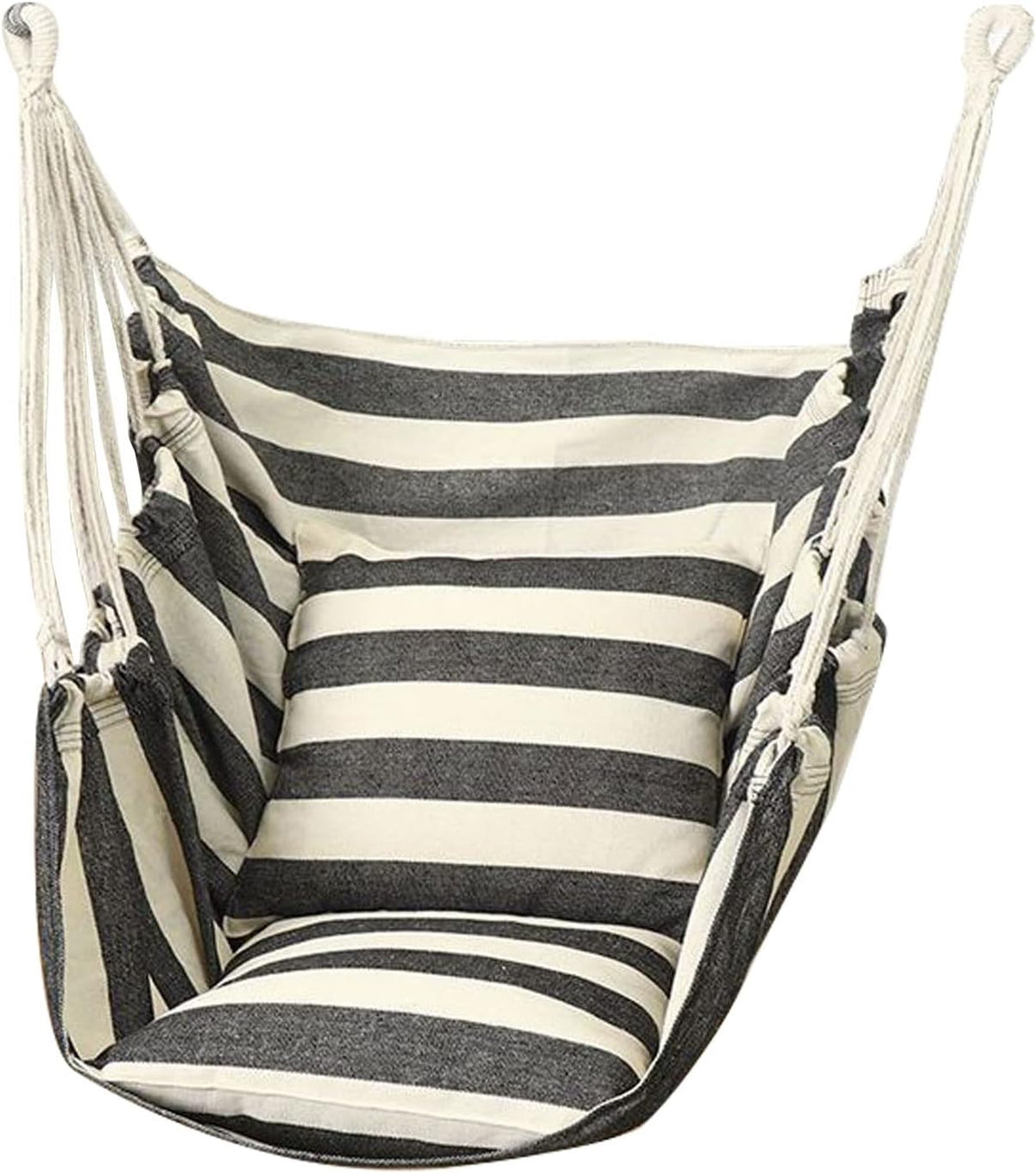 Generic - Silla colgante con 2 cojines - Capacidad hasta 150 kg - Asiento interior exterior con rayas blancas y negras para hogar jardín y terraza