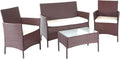 Mendler HWC-D82 Conjunto de jardín - Poliratán con cojines para zona de descanso exterior - 84 x 106 x 52 cm - Marrón jaspeado y crema para terraza y jardín