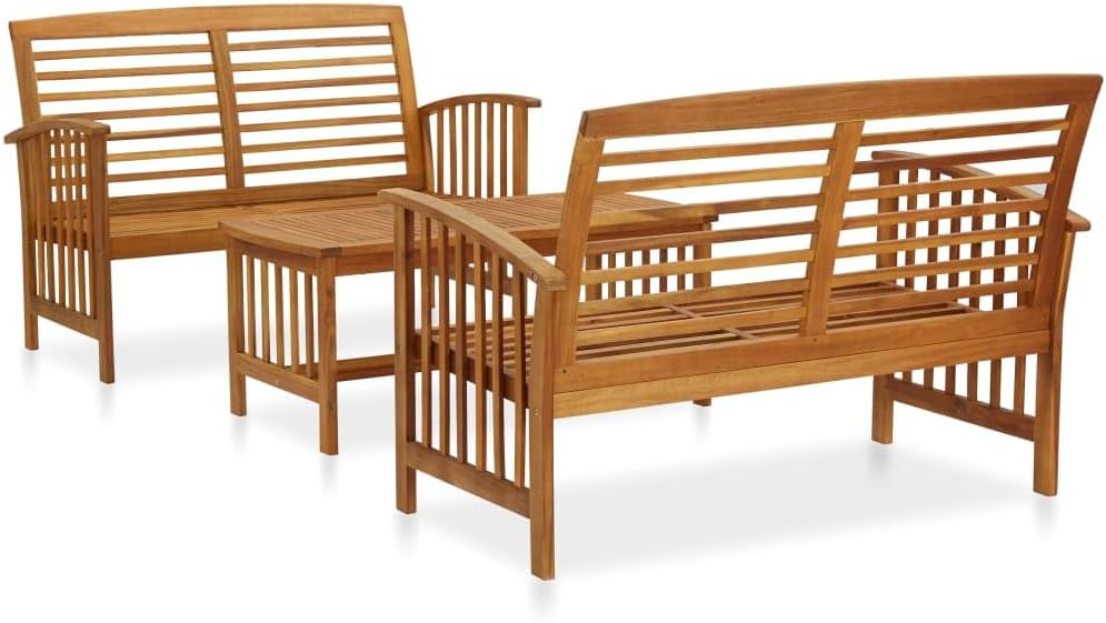 vidaXL conjunto de muebles de jardín 3 piezas - 2 bancos y mesa - Madera maciza de acacia - Mobiliario exterior marrón de estilo natural