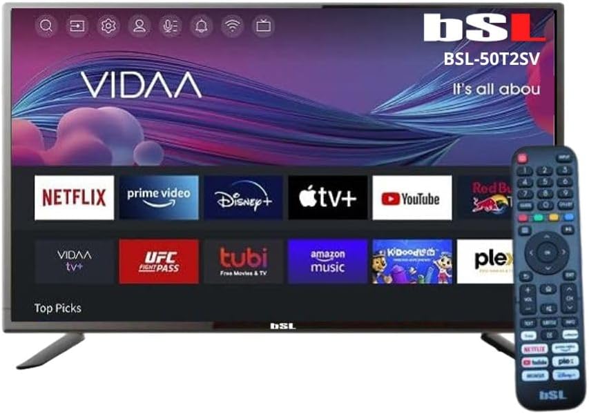 BSL-50T2SV - Smart TV LED 50 pulgadas 4K UHD - Sistema VIDAA con Wi-Fi y RJ45 - HDMI USB Miracast y apps de streaming compatibles