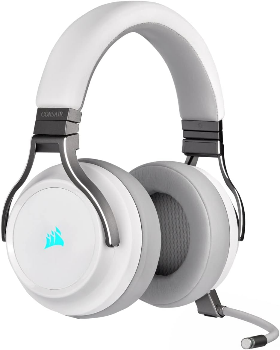 Auriculares gaming Corsair Virtuoso RGB Wireless - inalámbricos circumaurales en blanco - sonido envolvente 7.1 y audio de alta fidelidad - micrófono extraíble y USB