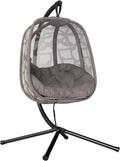 Silla Colgante con Soporte de Acero y Cesta Plegable - Hamaca Colgante con Cojines para Interior Exterior - Asiento Individual 120 kg Marrón