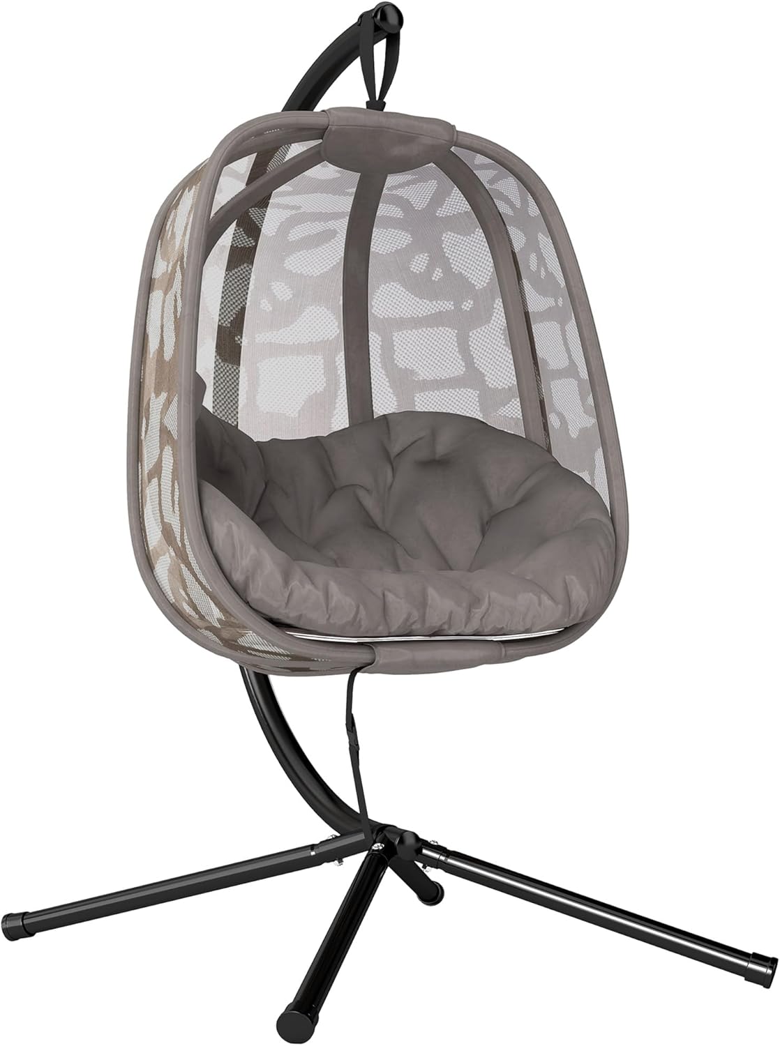 Silla Colgante con Soporte de Acero y Cesta Plegable - Hamaca Colgante con Cojines para Interior Exterior - Asiento Individual 120 kg Marrón