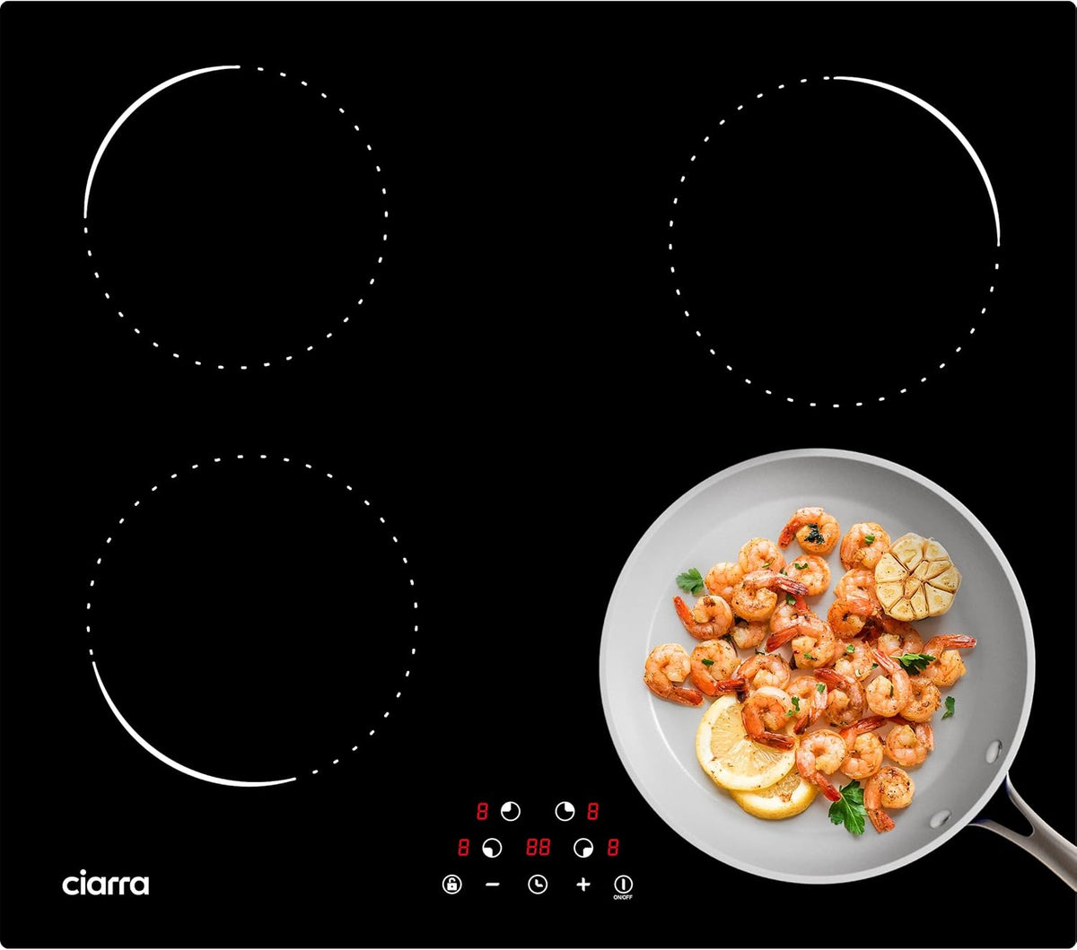 Placa de inducción Ciarra CABBIH4 C - ancho de 60 cm con 4 zonas - vitrocerámica integrada y 9 niveles - temporizador y control eléctrico para cocina