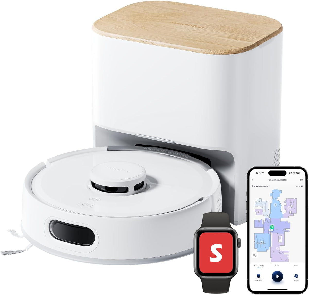 SwitchBot K11 - Robot aspirador con fregona 6000 Pa - Mapeo inteligente LDS y autovaciado - Diseño delgado compatible con Apple Home Alexa y Google