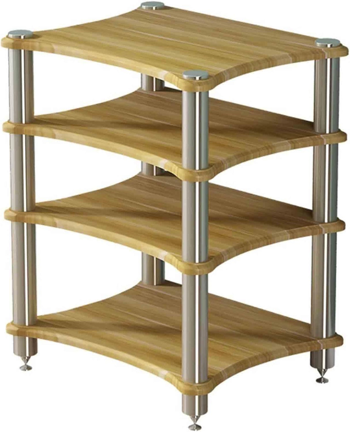 Soporte HiFi de audio de 4 niveles - Gabinete multicapa para amplificador y componentes - Patas absorbentes de impactos - Acabado color madera y estructura de 8 kg