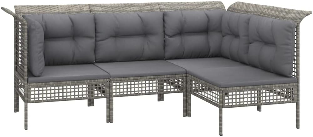 vidaXL Conjunto de jardín 4 piezas - Ratán sintético con cojines y módulos de sofá - 2 módulos de esquina y 2 módulos centrales - Gris para terraza con montaje requerido