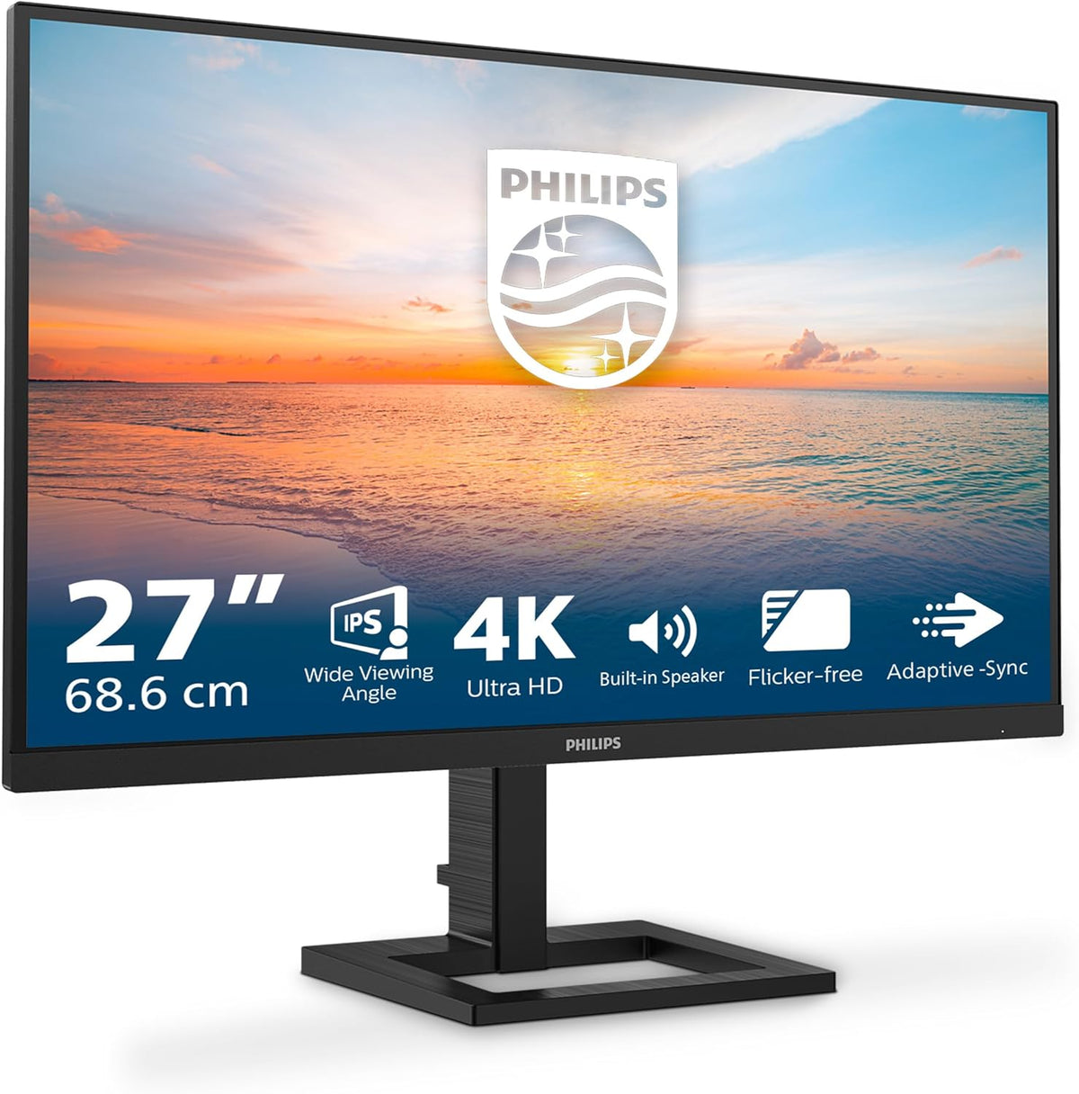 Monitor Philips 27E1N1800AE de 27 pulgadas - resolución 4K UHD con panel IPS mate - HDR10 Adaptive Sync y 60 Hz - altura ajustable altavoces HDMI y DisplayPort