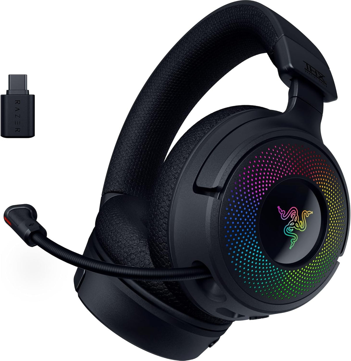Razer Kraken V4 auriculares gaming inalámbricos - Transductores TriForce de 40 mm - Audio espacial THX y ajuste de mezcla - Tres modos de conexión y RGB de nueve zonas