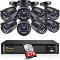 Anlapus kit de videovigilancia exterior - Ocho cámaras Full HD 1080p con visión nocturna - DVR H265 de 8 canales - Disco duro de 2 TB y avisos por correo