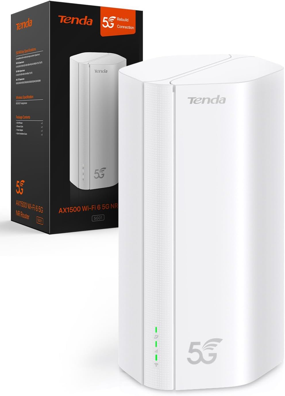 Router 5G Tenda 5G01 - WiFi 6 AX1500 de doble banda y ranura Nano SIM - puerto Gigabit WAN LAN con seis antenas internas - Plug and Play y Mesh para hogar y negocio