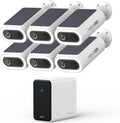 AOSU kit de 6 cámaras solares exteriores - Vídeo 4K UHD con reconocimiento facial - HomeCortex y detección mediante IA - Memoria local de 32 GB ampliable a 16 TB