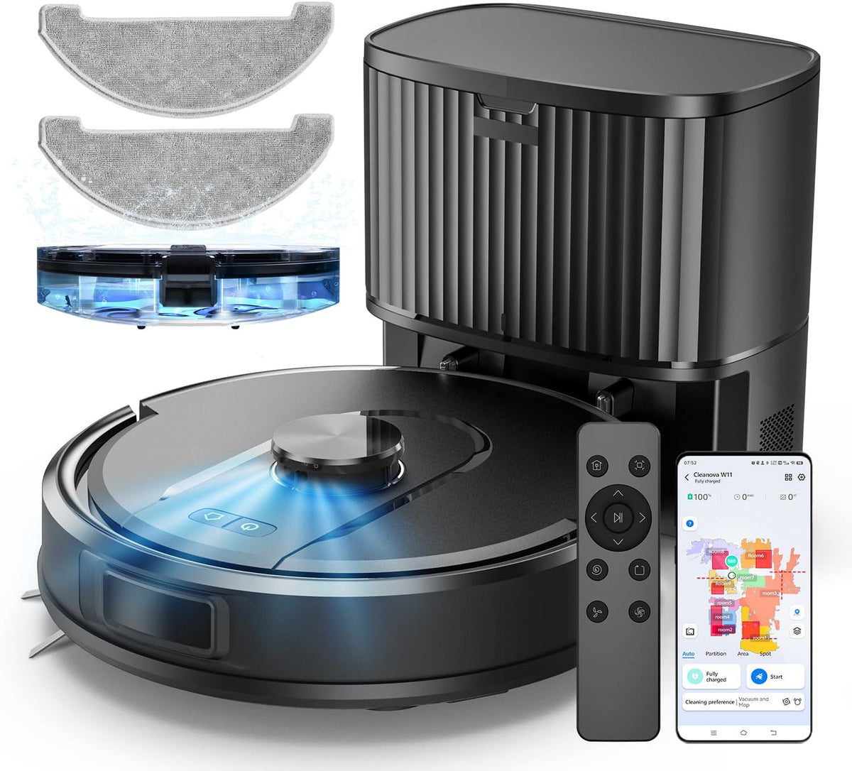 Vexilar W11 robot aspirador y fregasuelos - Succión 5000 Pa con navegación láser - Mapeo inteligente y base de autovaciado - Control por app voz y remoto