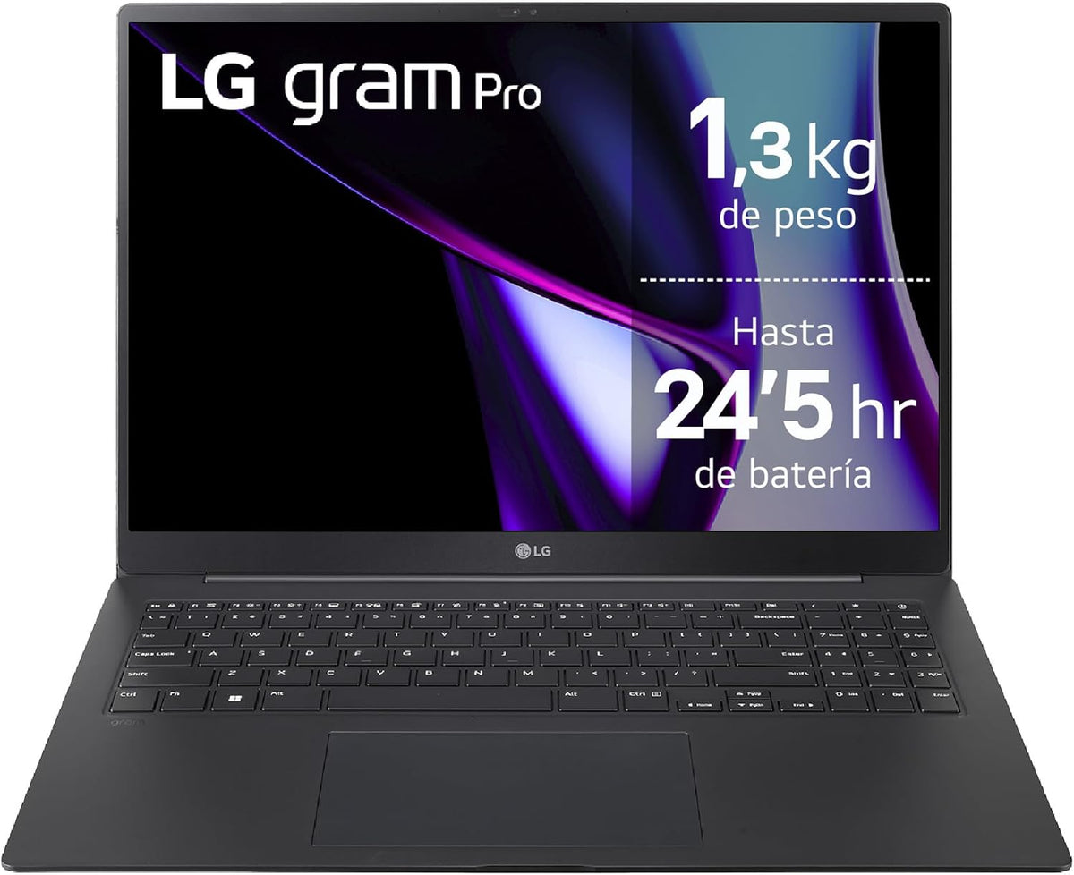 LG gram Pro 16ZD90SP-A.AX78B portátil ultraligero 16 pulgadas OLED - Intel Core Ultra 7 y 32 GB RAM - SSD 1 TB RTX 3050 - Batería hasta 24,5 h FreeOS negro 1,2 kg