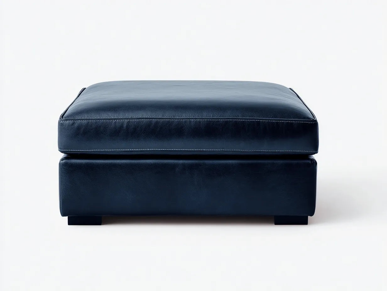 Reposapiés cuadrado de piel sintética 80x80x38 cm - azul marino - base baja para salón