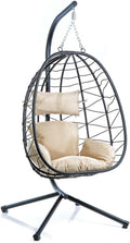 WilTec Sillón Colgante Canasta con Armazón y Cojines - Silla Columpio Interior Exterior de PE y Acero - Asiento Relax Negro