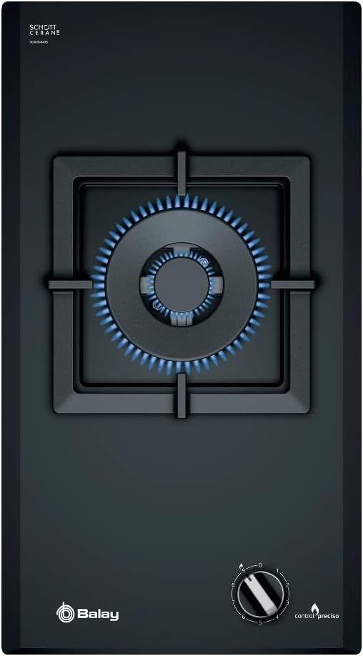 Balay 3ETG631HB placa de gas modular - Quemador de doble llama con nueve niveles - Cristal vitrocerámico negro de 30 cm - Seguridad y temperatura regulable