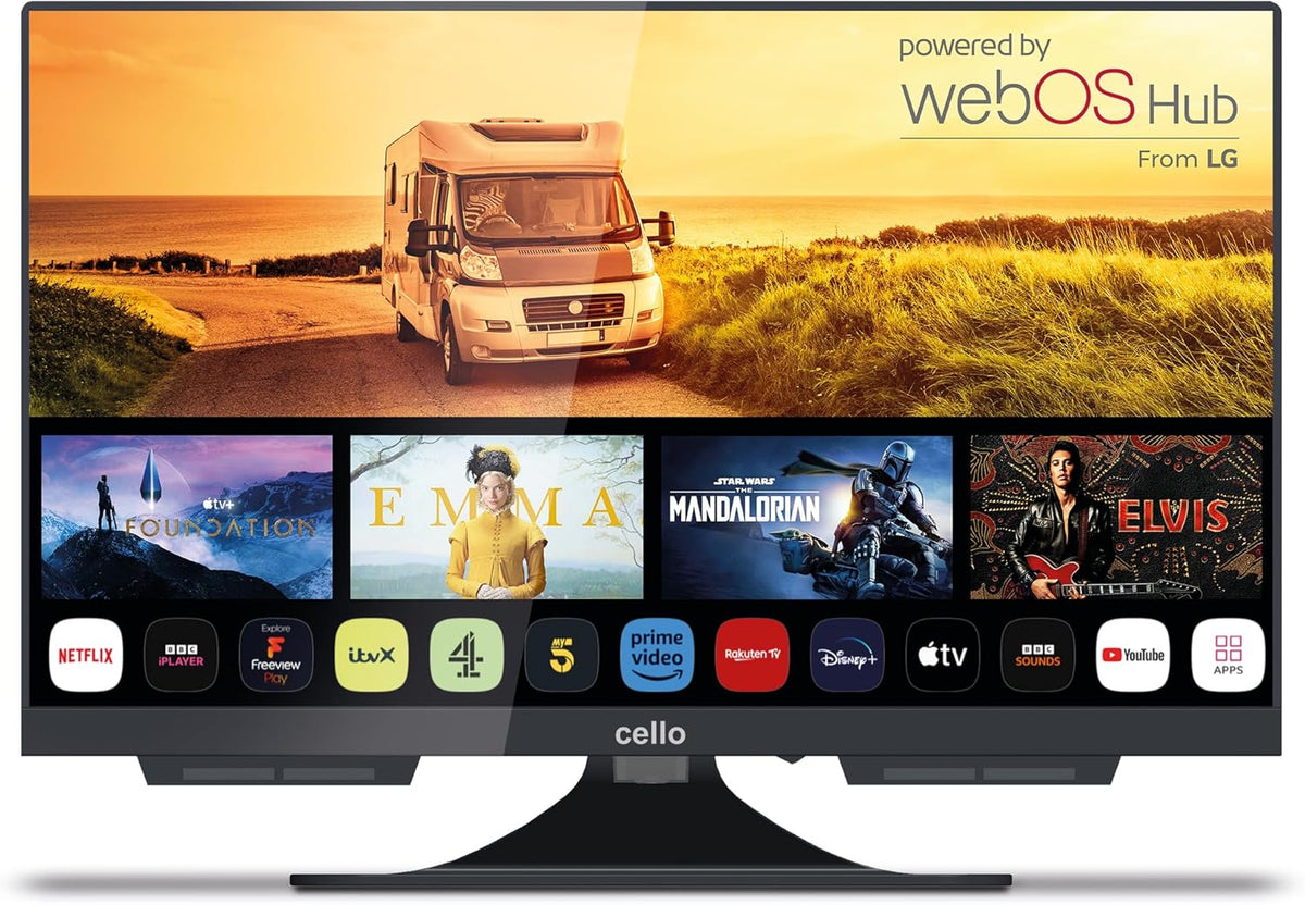 Cello C1924WS Smart TV 19 pulgadas 12 V - HD LED sin marco con webOS - Bluetooth Netflix Miracast y USB Recording - Para autocaravana camión y espacios compactos