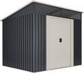 Wasabi Stark - Caseta de jardín metálica 239 x 193 x 202 cm - Tragaluz de policarbonato y puerta corredera doble - Techo inclinado gris antracita beige