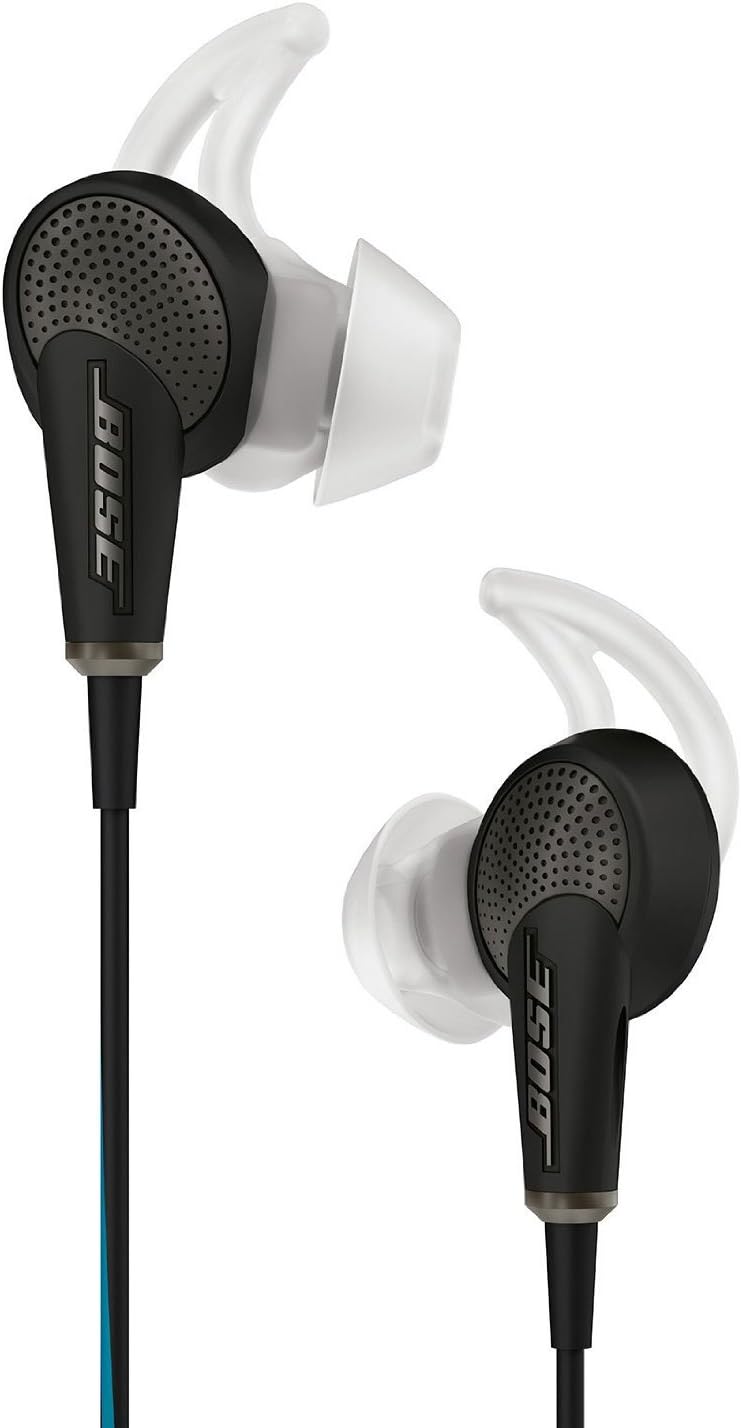 Bose QuietComfort 20 auriculares - Diseño intraural negro para dispositivos Apple - Cancelación activa de ruido y micrófono - Control remoto y conexión de 3.5 mm