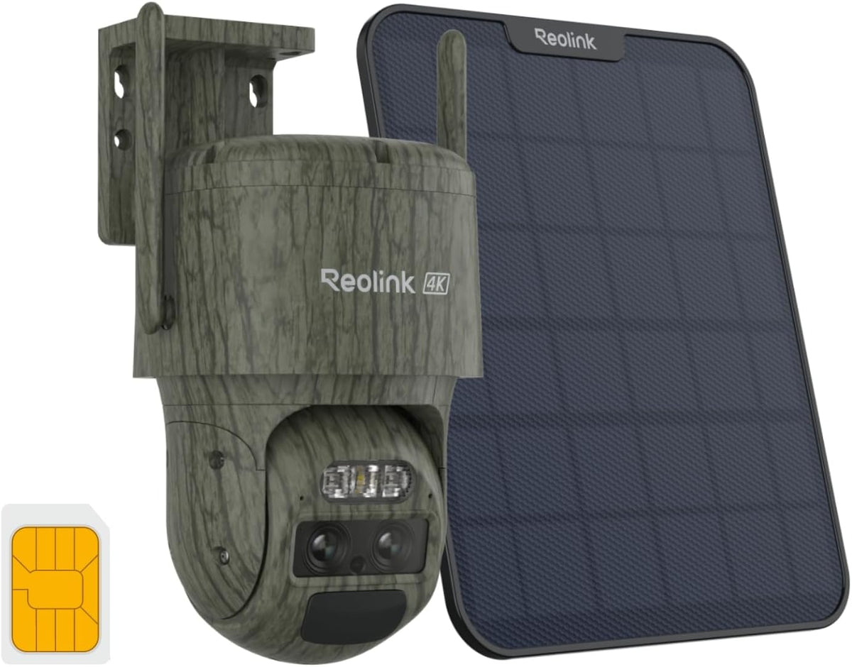 Reolink TrackMix LTE Trail cámara solar 4G - Doble lente 4K y zoom híbrido 6X - Seguimiento automático con visión nocturna IR - Protección IP65 y montaje en árbol