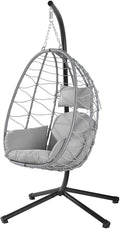 BAKAJI Sillón Colgante de Jardín con Nido de Ratán y Cojín - Hamaca Mecedora Exterior con Estructura Metal y Reposacabezas - Gris