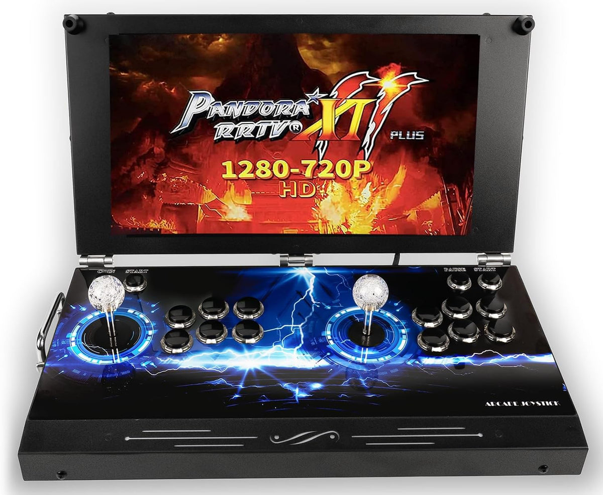 Consola arcade portátil 17,5 pulgadas - 30000 juegos clásicos integrados - Pantalla HD y controles para 2 jugadores - Negra con joystick y alimentación por batería