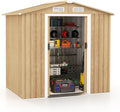 COSTWAY - Caseta metálica de jardín 196 x 142 x 186 cm - Acero galvanizado con 4 ventilaciones - Puertas con cerradura color marrón