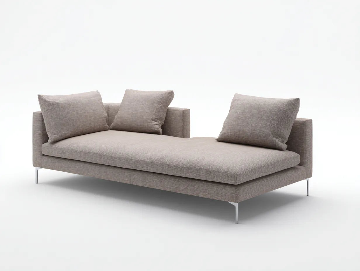 Banco chaise tapizado 205x92x75 cm - beige y metal plateado - para dormitorio con patas finas
