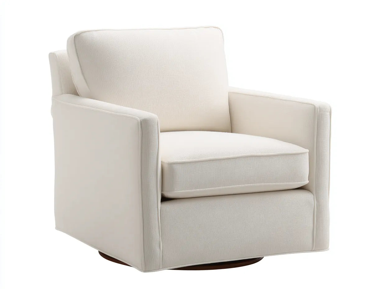 Sillón giratorio tapizado 92x87x96 cm - blanco roto y marrón - brazos rectos para salón