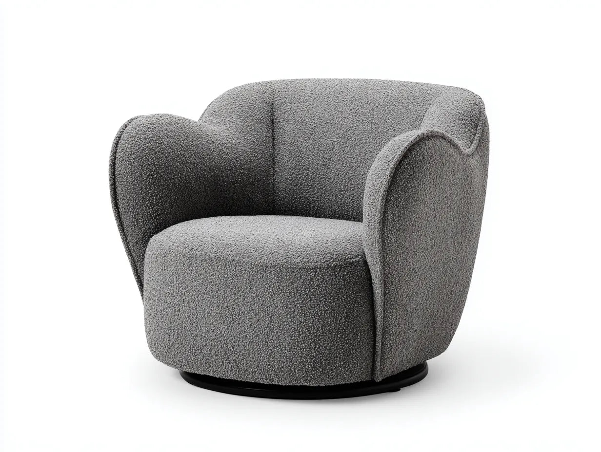 Sillón tapizado 88x85x78 cm - gris oscuro y negro - giratorio redondeado para salón