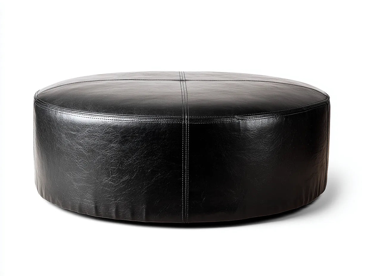 Reposapiés ovalado de piel sintética 110x78x36 cm - negro - costuras visibles para salón